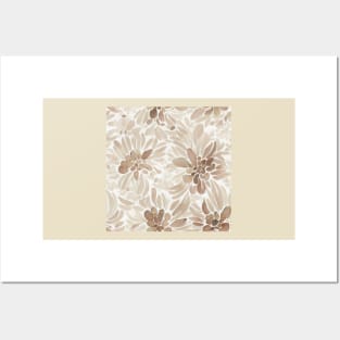 Brown monochrome abstract floral pattern on white Posters and Art